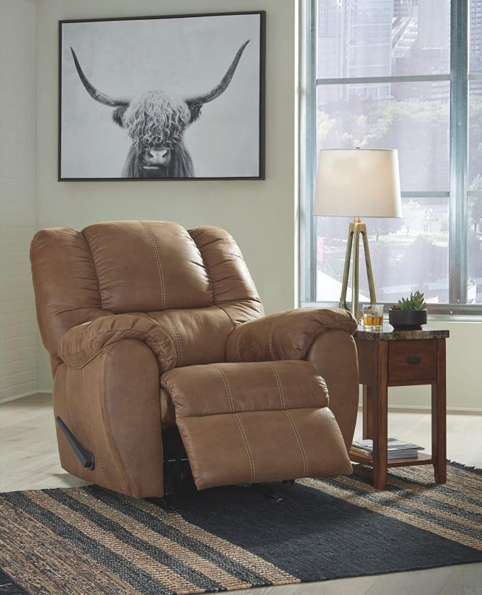 Signature Design by Ashley McGann Faux Leather Oversized Manual Rocker Recliner Light Brown