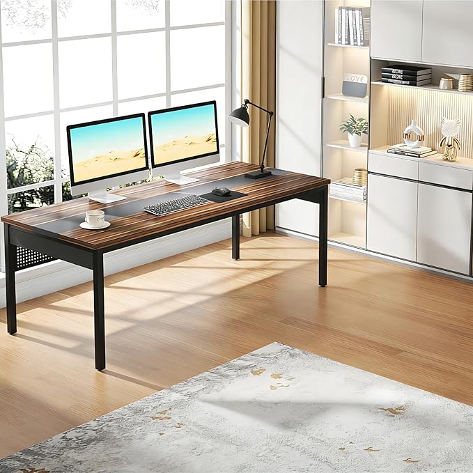 Tribesigns 70.8-Inch Executive Desk Large Office Computer Desk Workstation Modern Simple Style Laptop Desk Study Writing Table Business Furniture for Home Office (Brown and Black)