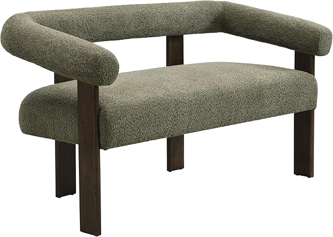 Christopher Knight Home Celen Modern Boucle Fabric Upholstered Loveseat with Round Armrest and Rubberwood Frame Comfy Living Room 2-Seater Sofa Space-Saving Couch for Hotel/Apartment Green+Brown