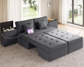 YITAHOME Queen Size Sleeper Sofa 5-in-1 Convertible Sofa Bed Couch with 2 Storage Cabinets and USB Ports 100 Sectioanl Sofa Couch with 2 Throw Pillow for Living Room Grey Linen Fabric
