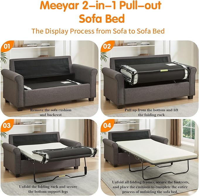 57 Pull Out Sofa Bed with Mattress Convertible Sofa Bed Loveseat Twin Sleeper Sofa Couch with Pocketed Coil Seating Upholstered Fabric Sofa Bed for Small SpacesGrey | sofa bed futon sofa bed so