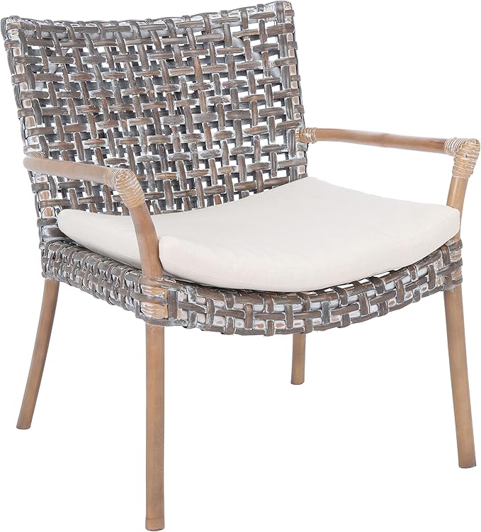 SAFAVIEH Home Collection Collette Grey Rattan Cushion Accent Chair White Washed/White
