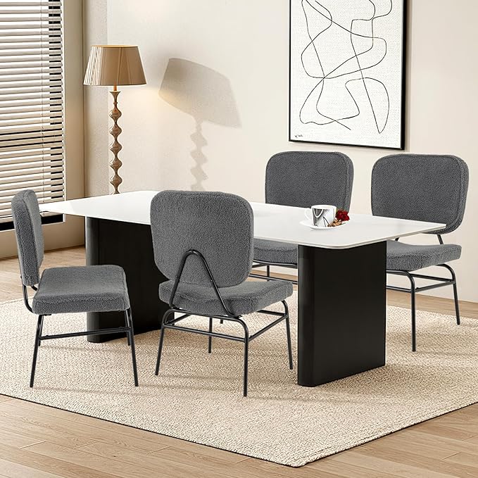 Giantex Modern Armless Accent Chair Set of 2 Sherpa Reading Chair w/Sponge Padding Adjustable Foot Pads &amp Metal Frame Upholstered Side Chair for Living Room Bedroom &amp Reading Room Grey