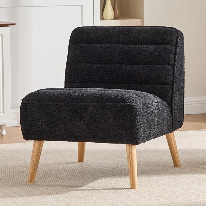 Armless Accent Chairs Set of 2 Single Sofa Chair Mini Cute Side Sofa with Sherpa Fabric Upholstered Cushion for Small Space Apartment Bedroom Living Room Black.