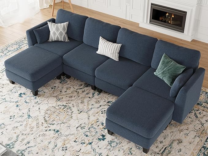 Modular Sectional Sofa 6 Seaters Modular Sleeper Sofa Couch Comfy Sectionals Couches Bed Convertible Sofas with Ottomans Sectional Couches for Living Room Blue