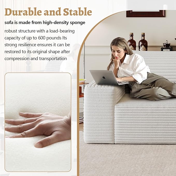 Boneless Sofa Compressed Sofa Couch in a Box Deep Seat Couch for Living Room Bedroom Conference Room Apartment Backrest Pillow No Assembly (White 71)