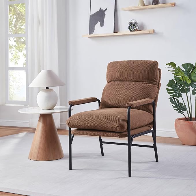 Accent Recliner Chair with Adjustable Backrest Corduroy Upholstered Lounge Chair with Metal Frame for Living Room Bedroom Office Brown