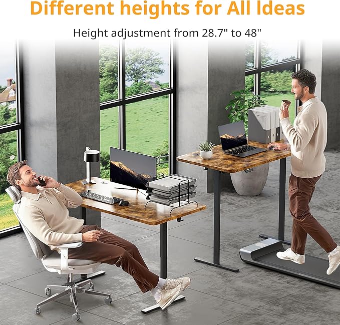 Simple Deluxe 24x63 Inches Sit Stand up Desk Electric Standing Desks Standing Desk Adjustable Height Ergonomic Rising Computer Table with Memory Preset Rustic Brown