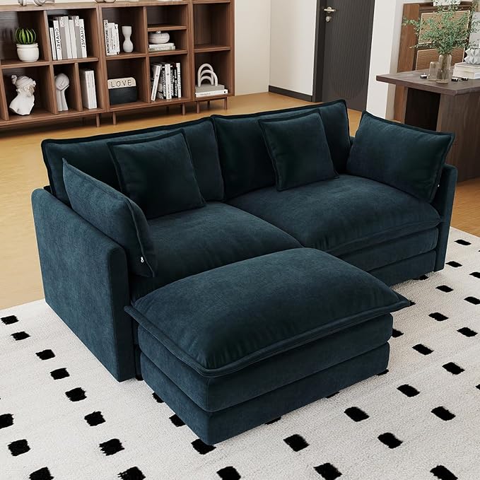 76.7 Chenille Modular Sectional Sofa Comfy Cloud Couch Sectional Sofa Modern Deep Seat Loveseat Sofa for Living Room Bedroom Apartment (Blue 76.7Inch-L Shape)