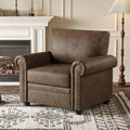 ONBRILL Nailhead Trim Accent Chair Faux Leather Club Chair for Living Room Comfy Armchair with Springs Cushions &amp Solid Wood Legs Traditional Rolled Arms Single Sofa for Bedroom Apartment Bro