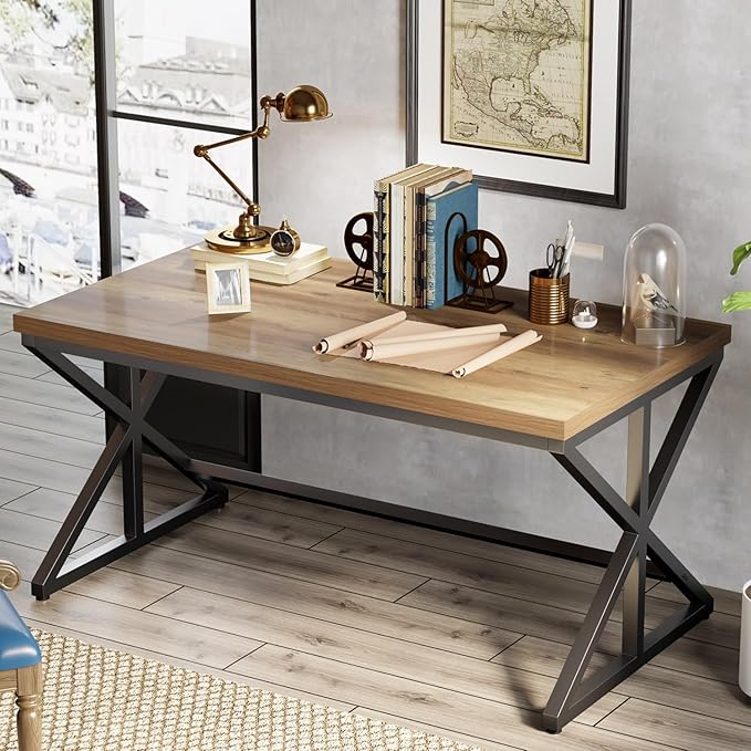 IBF Rustic Office Desk Table Industrial Long Wood Computer Desk for Home Office Modern Large Wide Simple Pc Gaming Workstation Executive Writing Desks Big Table for Work Study Rustic Oak 60 Inch