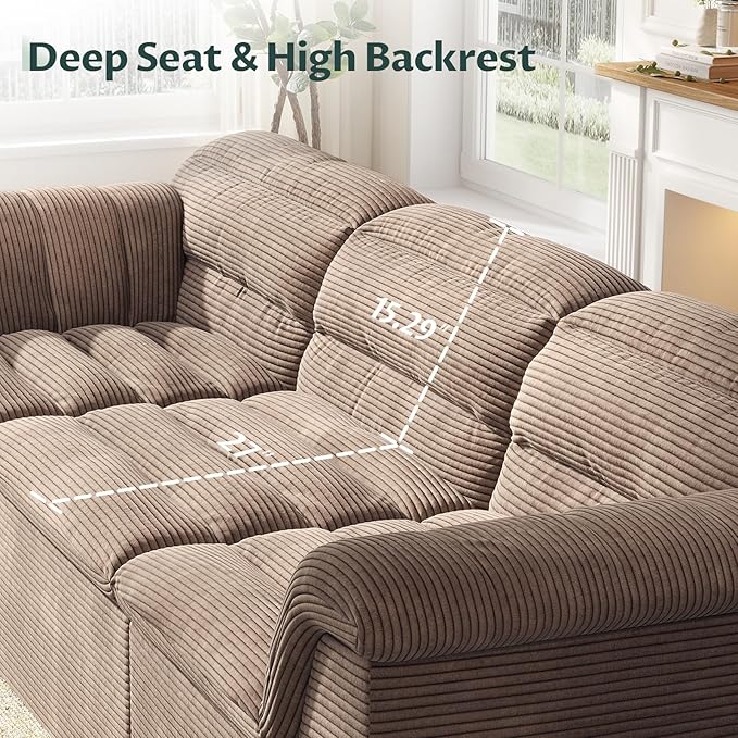 112 Modular Cloud Sectional Couch with Ottoman Modern Upholstered Compressed Sofa with Deep Seat Comfy L-Shape Corduroy Couches for Living Room No Assembly Required Camel