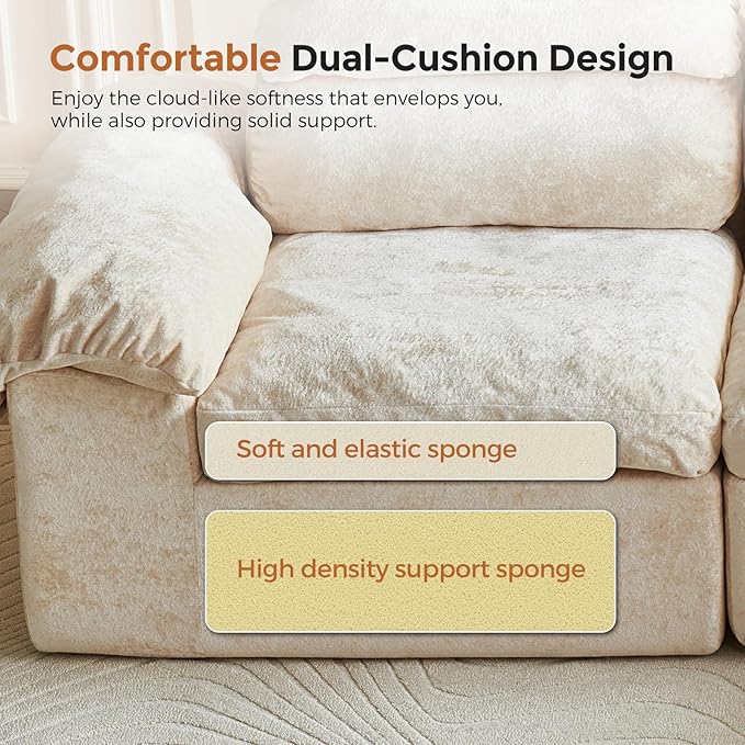 115.7 L Shaped Modular Sectional Sofa with Ottoman Cloud Boneless Couch Upholstered Sofa in a Box Flexible Module Combination for Living Room No Assembly Beige