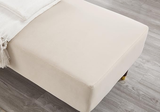 58 Modern Velvet Sofa Chaise with Tilted Backrest Comfortable Luxurious Lounge Chair with Curved Armrests Stylish Sofa Couch with Solid Wood Legs for Study Room Apartment Bedroom Living Room Beige