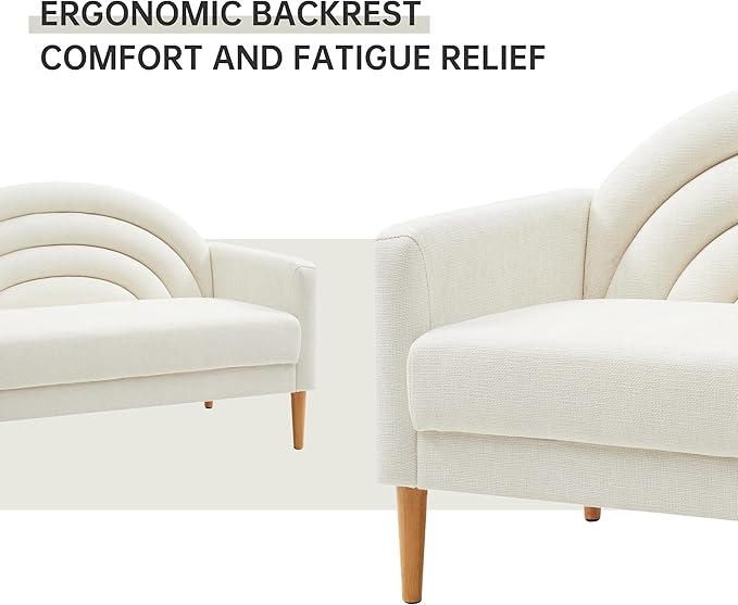 49 Small Loveseat Sofa for Small Spaces Mid Century Modern Sofa Linen Upholstered Furniture with Wood Frame Mini Couch for Living Room/Bedroom Office Couch Easy Assembley Cream White