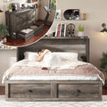 AMERLIFE Queen Murphy Bed with Storage &amp Charging Station Farmhouse Murphy Cabinet with Foldable Panel Noisy Free for Living Room Guest Bedroom Office Rustic Grey