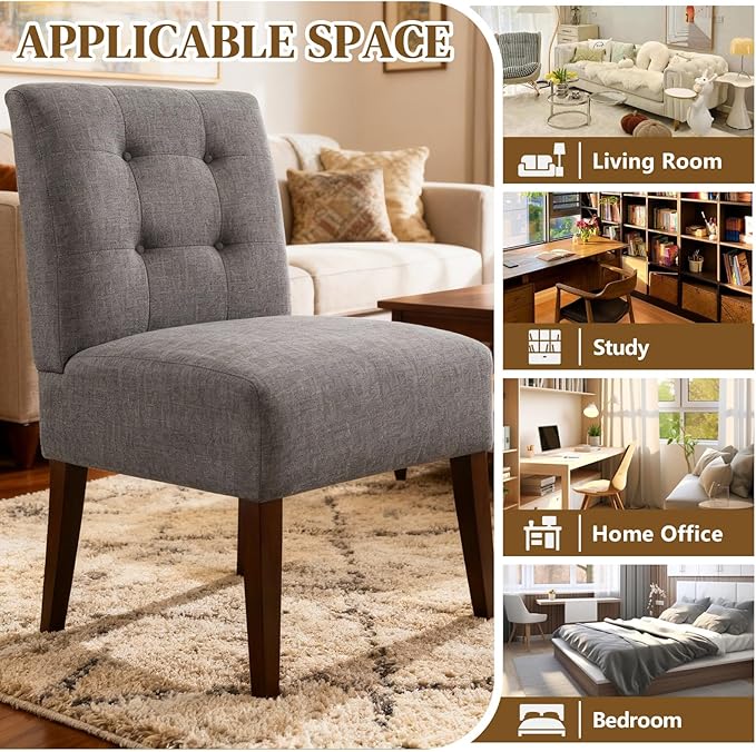 Anwick Gray Modern Accent Chair Mid Century Upholstered Living Room Chair with Wood Legs Comfy Small Accent Chair with Back for Small Spaces Office Bedroom Reading Spaces (Gray1)