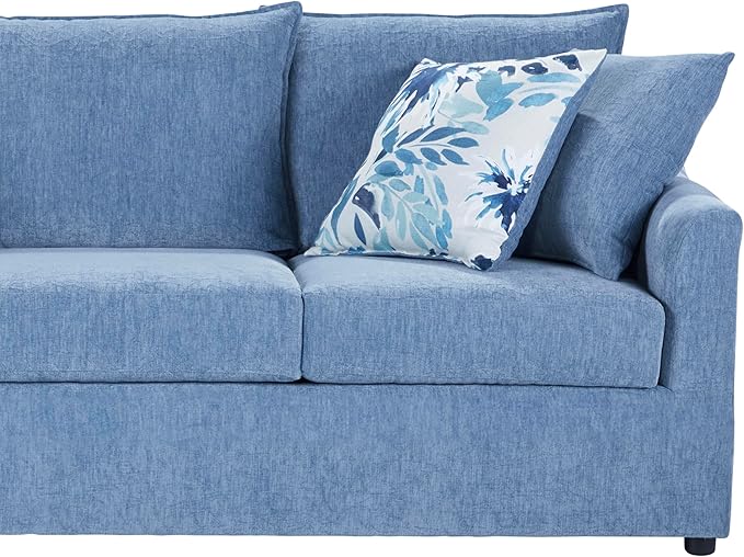 New Classic Furniture Sylvie Polyester 3-Seater Sofa Couch with 4 Accent Pillows Blue Slate