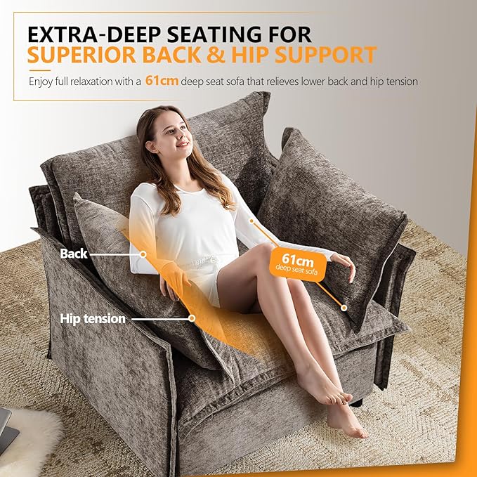 VINGLI 34 Oversized Accent Chair Reading Chair Upholstered Armchair Soft Chenille Fabric Living Room Chairs Sofa for Adults Bedroom Home Office Play Room