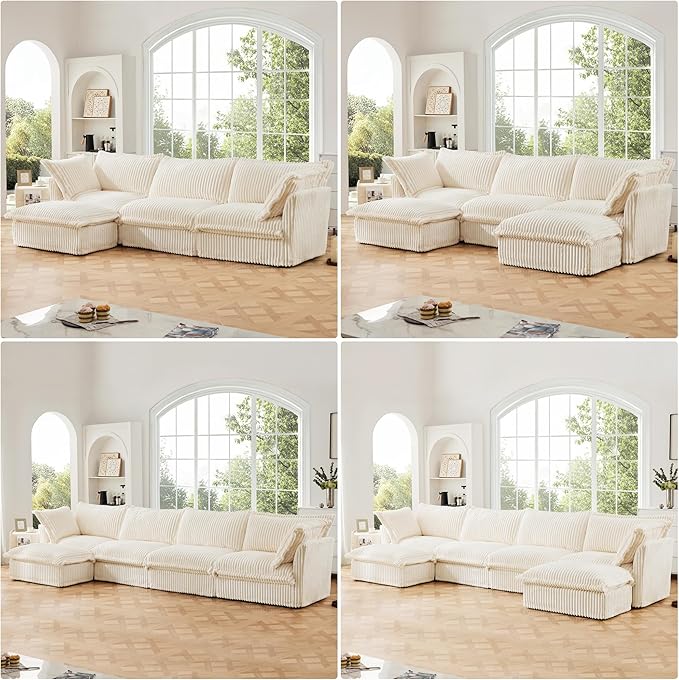 Movable Ottoman for Modular Sectional Sofa Modern Upholstered Slipcovered Sofa Couch for Living Room Bedroom Office Apartment Corduroy Cream