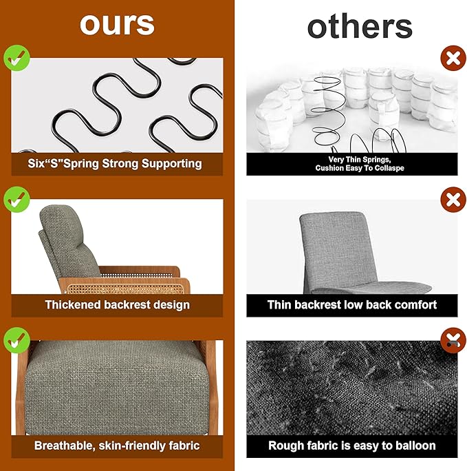 WENTMENT Modern Accent Chair Armchair with Natural Rattan Armrest Upholstered Living Room Chair Comfy Single Sofa Chair for Hosting Room/Bedroom Grey