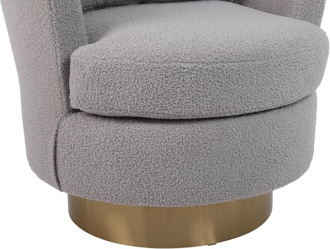 Teddy Swivel Barrel Chair Swivel Accent Chairs Armchair for Living Room Reading Chairs for Bedroom Comfy Round Barrel Chairs with Gold Stainless Steel Base (Grey)