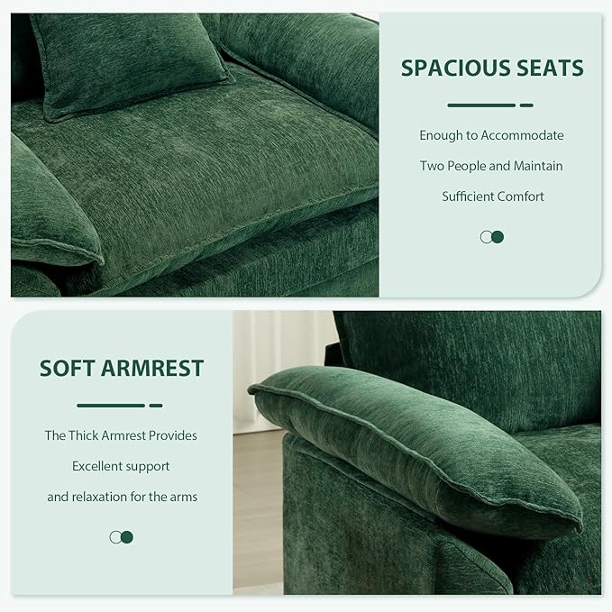 Chenilli Oversized Accent Chair with Ottoman Single Sofa Chair with Large Seat and Extra Wide Armrests Modern Comfy Armchair Reading Chairs for Bedroom Living Room Green