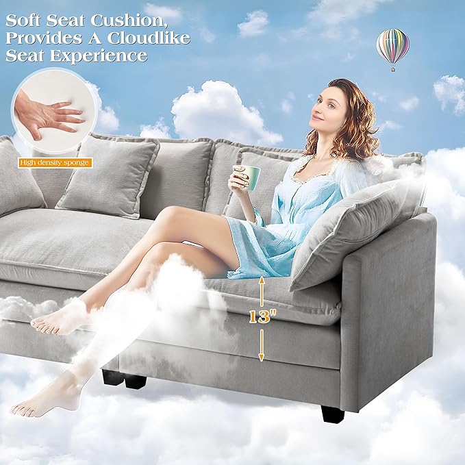 149.2 Modular Sectional SofaU Shaped Couch for Living RoomModern Deep Seat Sofa 3 Seater Chenille Fabric Comfy Cloud Couches with Throw Pillows &amp Movable Ottoman