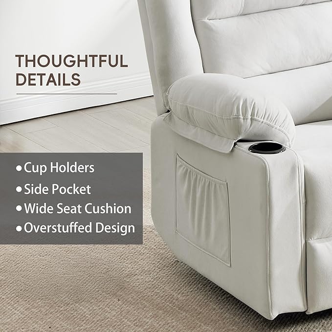 Swivel Rocking Recliner Chair with Massage and HeatOversized Rocker Recliner for Adults Upholstered Fabric Reclining Single Sofa Chair for Living RoomNursery (Beige New)