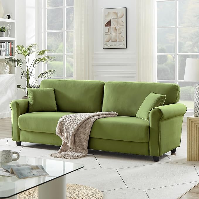82.48 Velvet Upholstered Sofa Couch3 Seater Couch Loveseat Sofa Furniture Comfy Couches for Living Room Bedroom Small Space (Green)