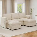 Furnimart 82.6 Modular Sectional Sofa with Full Seat Storage U-Shaped 3-Seater Deep Seat Couch with Chenille Fabric Sectional with 2 Movable Ottomans for Living Room Beige