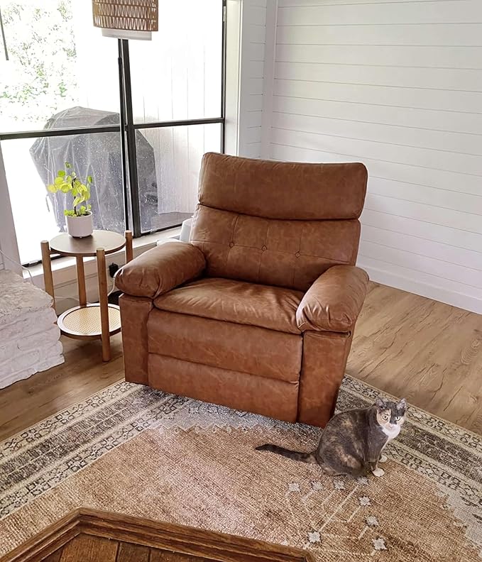 GarveeHome Oversized Rocker Swivel Recliner Chair - PU Leather Extra Wide Manual Recliner for Adults Large Lazy Chair with 1.5X Sponge Comfort Arm and Back for Living Room Bedroom