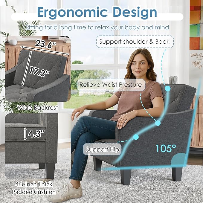 STHOUYN Living Room Chairs Grey Accent Chairs Set of 2 Waiting Room Arm Chairs Reading Chairs for Bedroom Comfy Club Chair Tufted Office Small Space (2 Grey)