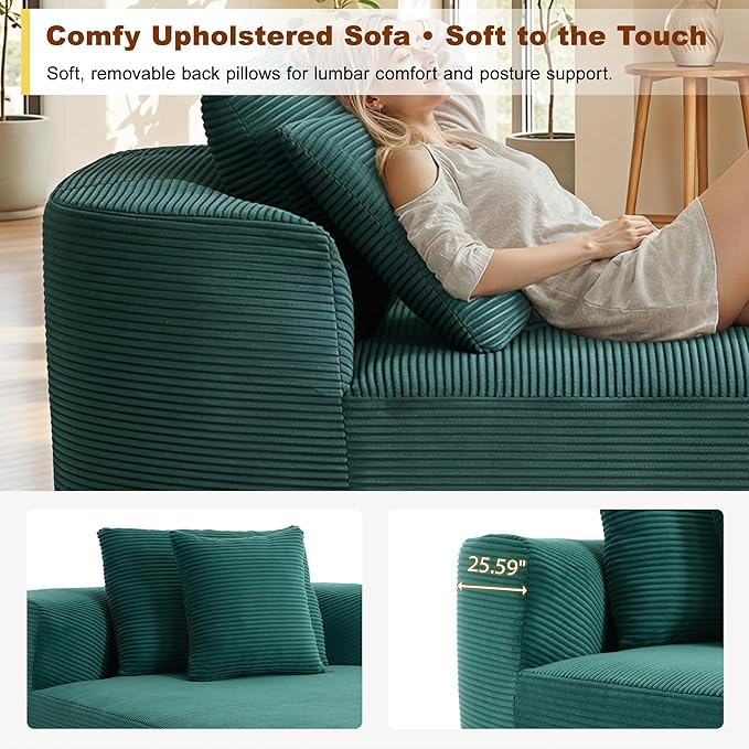 Chaise Lounge Chair Indoor 67.5 Oversized Boneless Couch Could Comfy Upholstered Sleeper Sofa Bed Corduroy Plush Modern Curved Floor Sofas Chair with 2 Pillows for Readng Living Room Bedroom Apartment