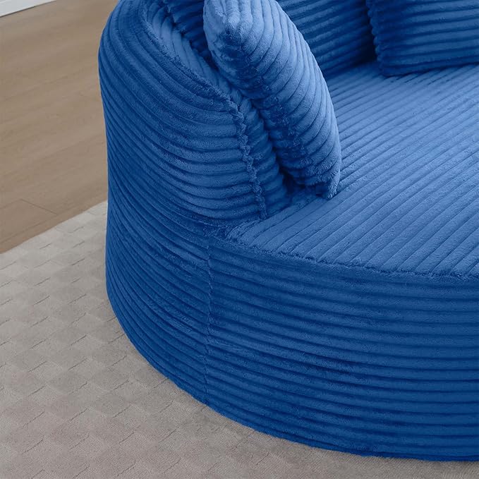 Antetek 53-inch Round Chaise Lounge Chair Indoor Modern Cloud Single Corduroy Couch with 3 Pillows Boneless Compressed Memory Foam Sofa Chair for Living Room Bedroom Apartment Blue