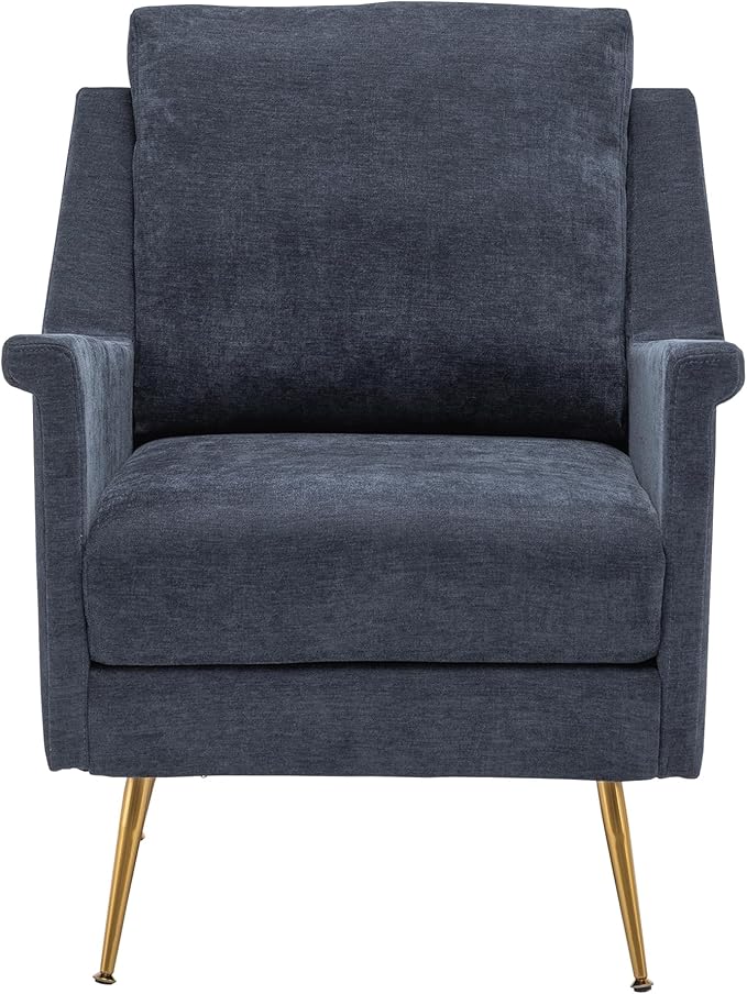 Accent Chair Set of 2 Mid Century Modern Living Room Chairs with Gold Metal Legs Navy Wingback Arm Chairs for Bedroom Performance Fabric