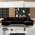 OUYESSIR U-Shaped Sectional Sofa Couch 4 Seat Sofa Set for Living Room Convertible L-Shaped Velvet Couch Set with Chaise Lounge Ottoman and Pillows114 inches (Black)