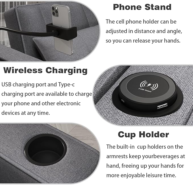3-in-1 Convertible Chair Bed Sleeper with Phone Holder Pull Out Sofa Bed with USB &amp Type C Port and Wireless Charging Reading Chair with Adjustable Backrest for Living Room