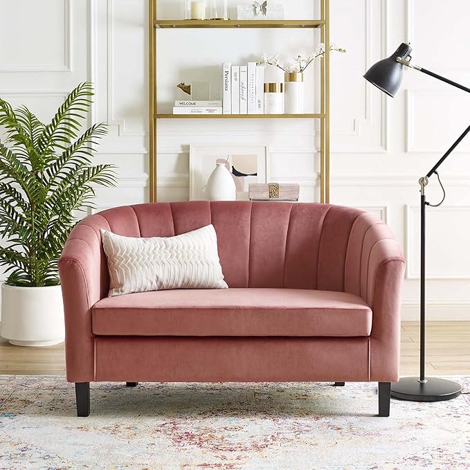 Modway Prospect Channel Tufted Upholstered Velvet Loveseat Dusty Rose
