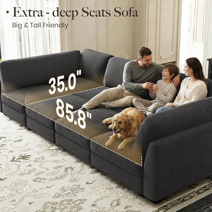 Belffin 86.2 Sectional Sleeper Sofa Bed with Deep Seat Cloud Modular Sectional Couches for Living Room. Dark Grey Sofa