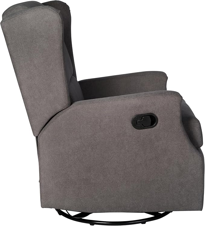 Flash Furniture Omma Swivel Glider Rocking Recliner Manual Wingback Recliner with 360 Degree Swivel for Living Room Bedroom or Nursery Upholstered Dark Gray