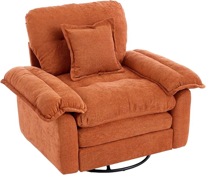 360° Swivel Accent Chair Oversized Plush Modern Chenille Armchair with Padded Seat &amp Back Comfy Spinning Chair for Living Room Bedroom Office (Orange)