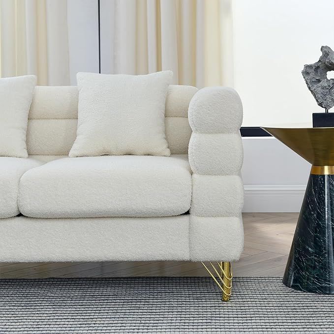L-Shaped Sectional Couch 81.5 Oversized Corner Sofa Teddy Boucle Comfy Cloud Modern Upholstered Deep Seat Set with Stylish Metal Legs for Living Room Home OfficeApartment White