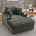 50 Oversized Chaise Lounge Chair Indoor with Ottoman and Storage Deep Seat Upholstered reading Chair Comfy Corduroy Sleeper Chair with Cup Holder Reclining Chair for Living Room Bedroom Green