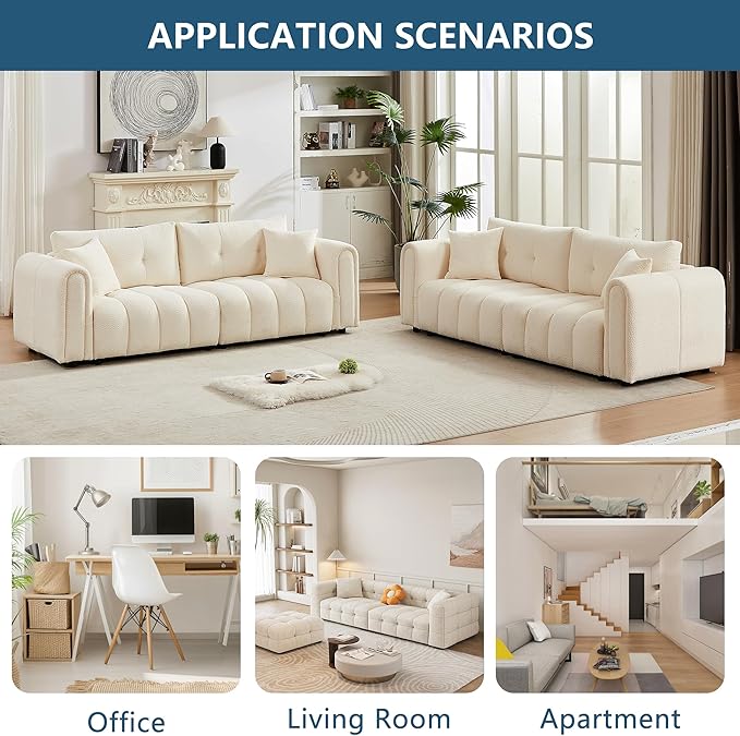 91.5” Couches for Living Room 3 Seater Loveseat Sofa Couch Oversized Upholstered Deep Seat Couch for BedroomApartment (Beige 91.5)
