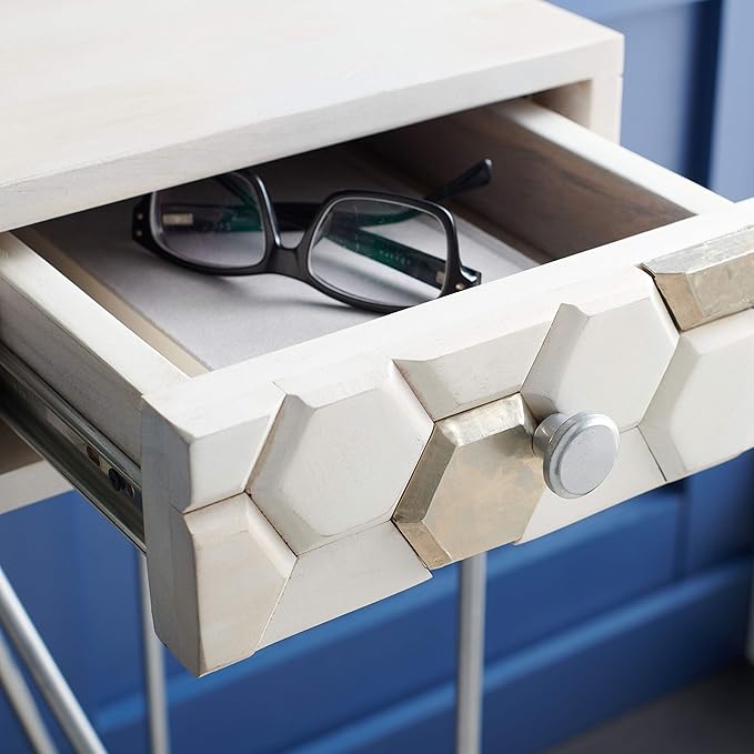 SAFAVIEH Home Office Collection Raveena White Wash and Silver 1-Drawer Hairpin Leg Desk