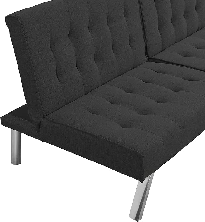 Modern Convertible Futon Sofa Bed Adjustable Loveseat Futon Couch with Metal Legs Upholstered Sofa Bed with Wood Frame Sleeper Couches for Small Compact RV Living RoomOffice (Black-Fabric)