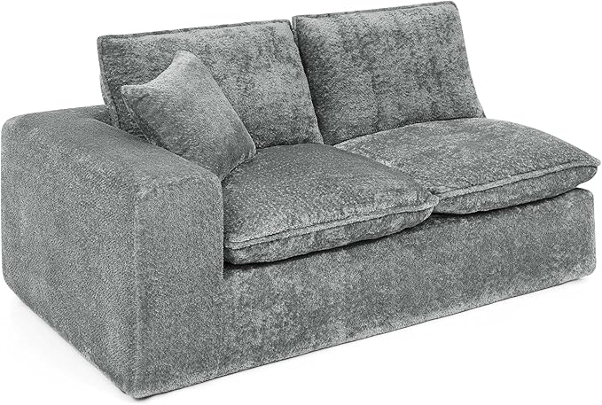 L-Shaped Boneless Modular Sectional Cloud Couches 6 Seat Modular Boucle Floor Foam Boneless Sofa Couch with Ottoman Headrest Pillows and Removable Cushions