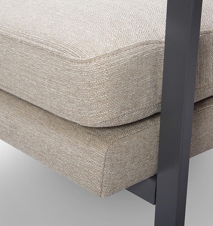 Tommy Hilfiger Russell AccentChair Medium-Soft Pillow Back Mid-Century Modern &amp Industrial Armchair Comfortable LoungeChair for Living Room Bedroom or Office Gray Square Metal Frame in Linen
