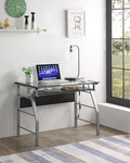 KB Designs - Silver Metal/Clear Glass Home Office Computer Desk